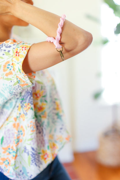 Baby Pink Hand Woven Braid Wristlet Keychain