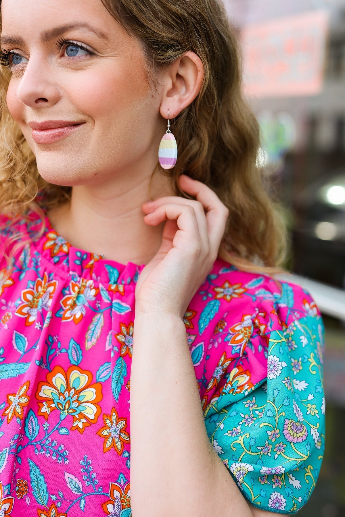 Multicolor Stripe Easter Egg Clay Dangle Earrings