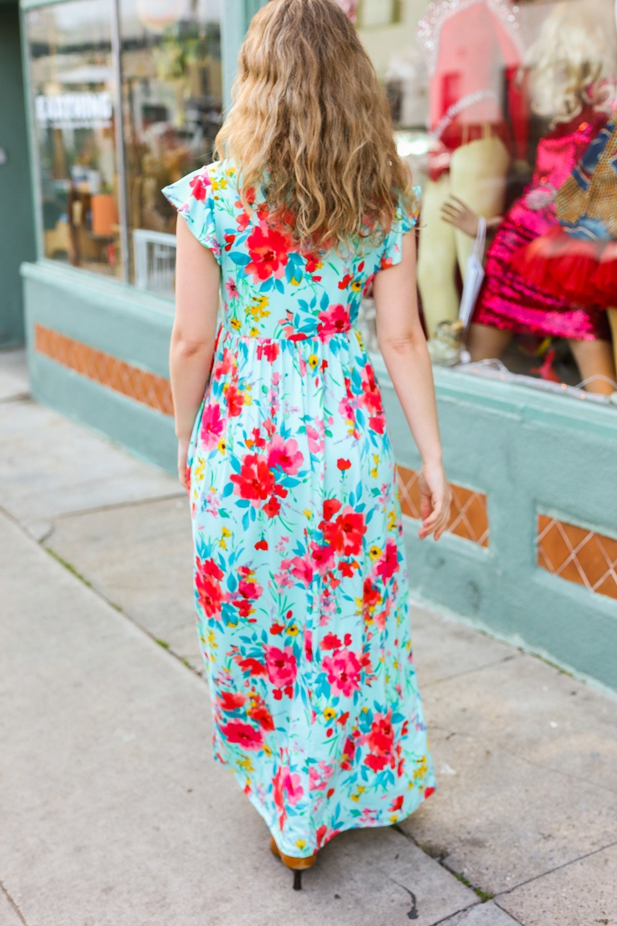 Aqua Floral Fit & Flare Maxi Dress