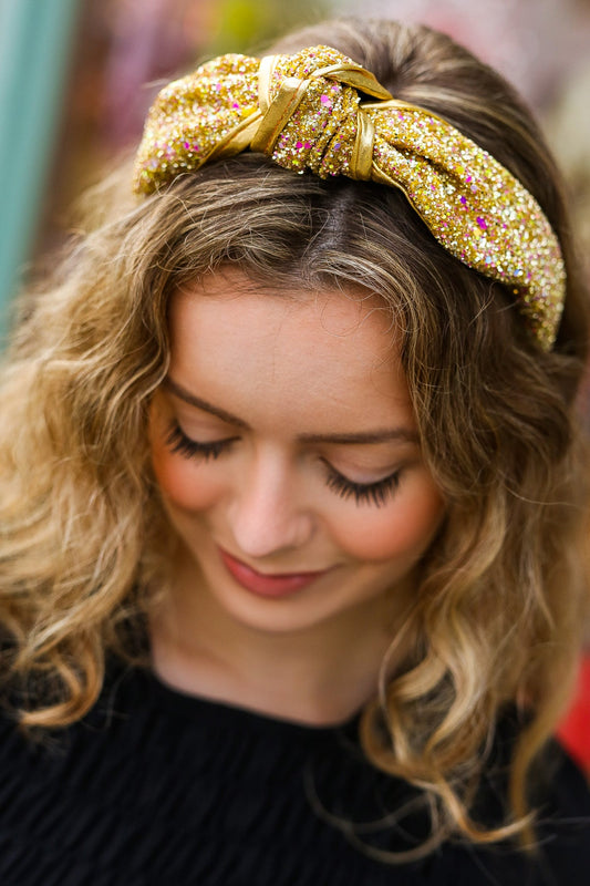 Gold Glitter Top Knot Headband
