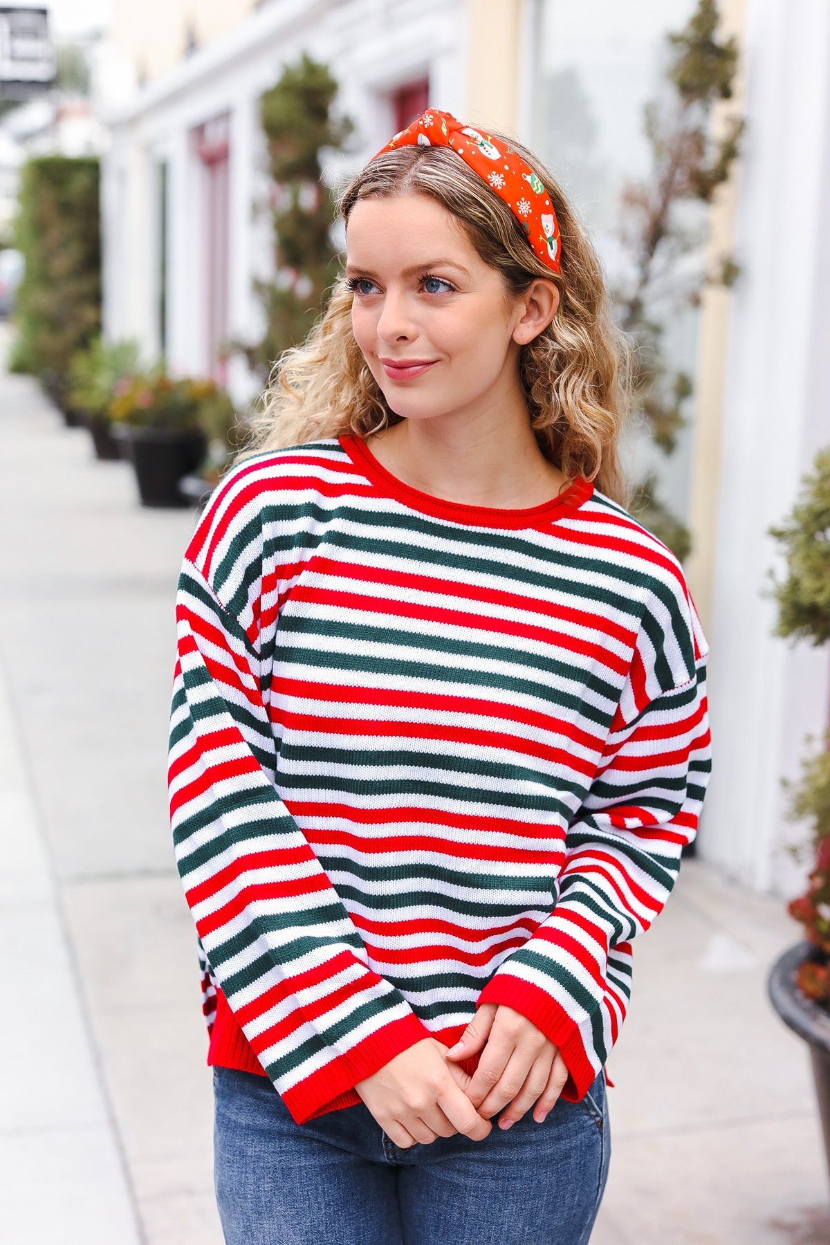 Red Snowman Christmas Top Knot Headband