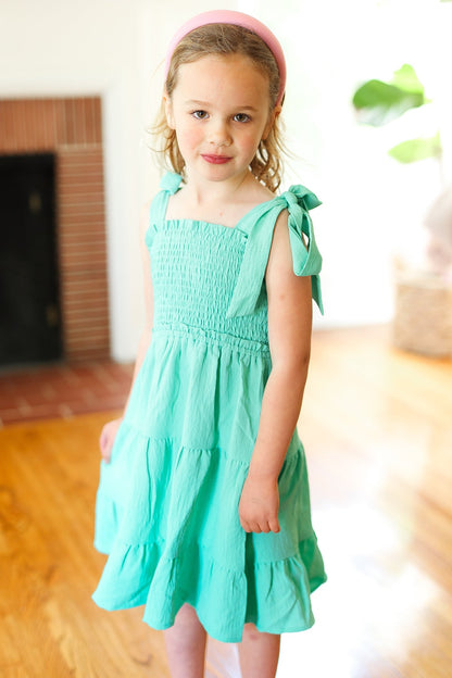 Darling Lime Crepe Tiered Smocked Shoulder Tie Dress