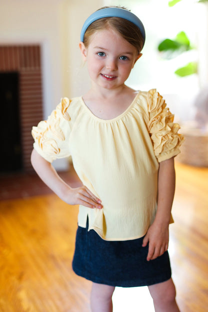 Lovely Lemon Ruffle Sleeve Side Slit Top