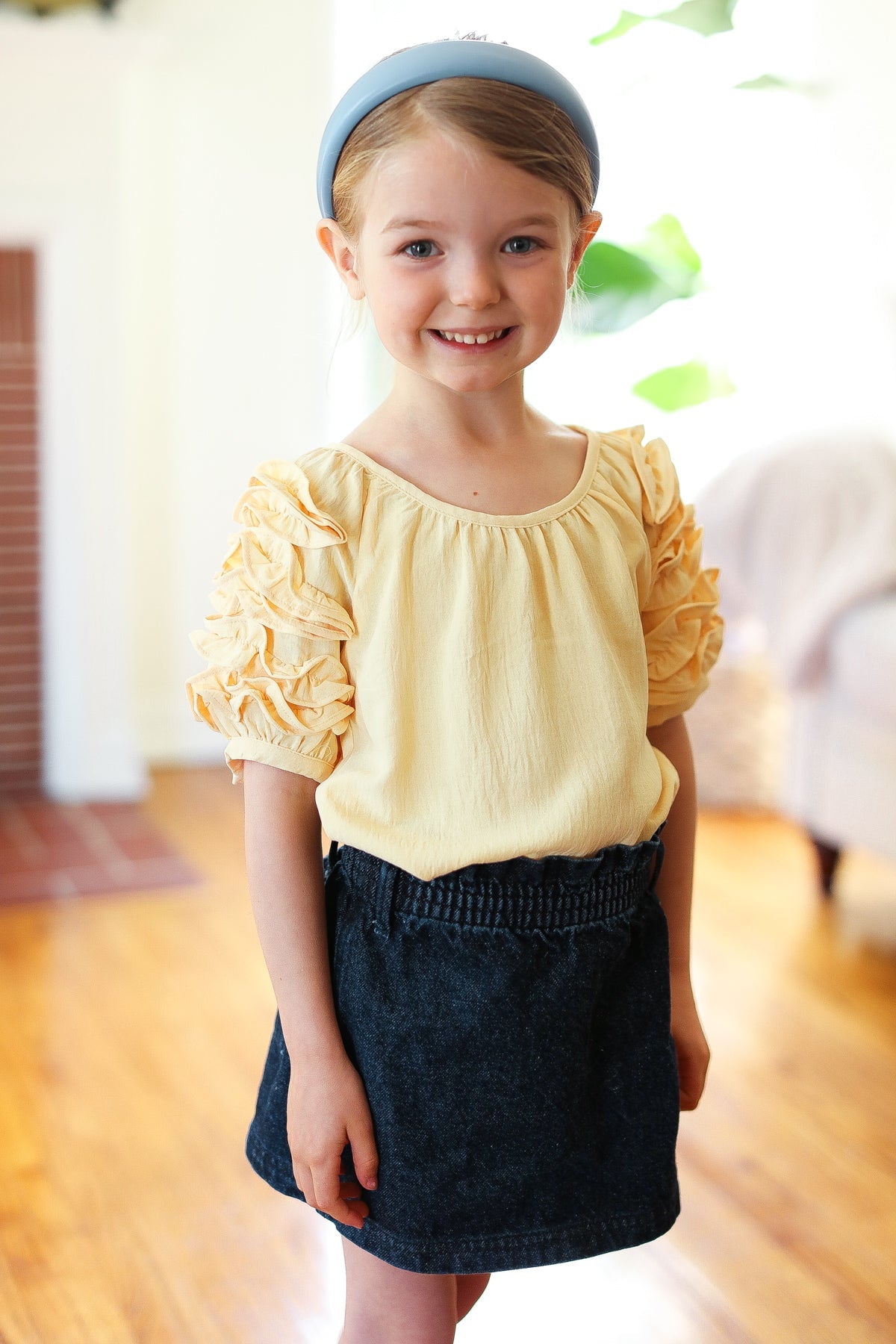 Lovely Lemon Ruffle Sleeve Side Slit Top