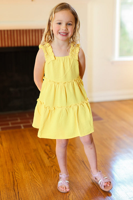 Joyful Canary Tiered Ruffle Sleeveless Dress