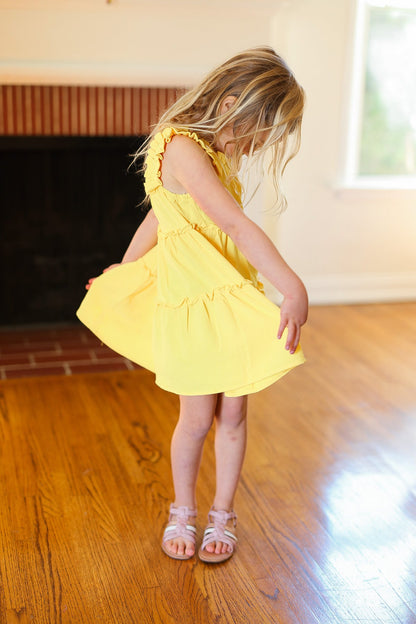 Joyful Canary Tiered Ruffle Sleeveless Dress