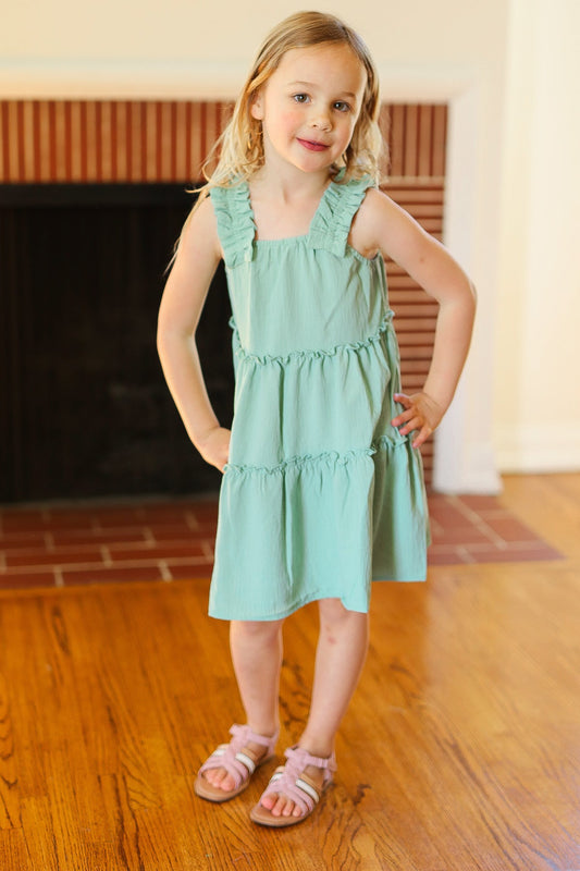 Joyful Sage Tiered Ruffle Sleeveless Dress