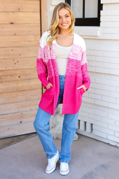 Always Fun Fuchsia Ombre Cable Knit Cardigan - The Magnolia Cottage Boutique