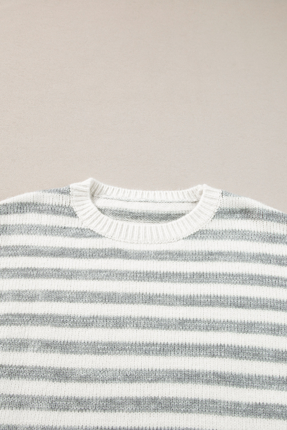 Striped Round Neck Dropped Shoulder Sweater Trendsi