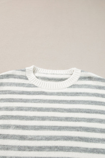 Striped Round Neck Dropped Shoulder Sweater Trendsi