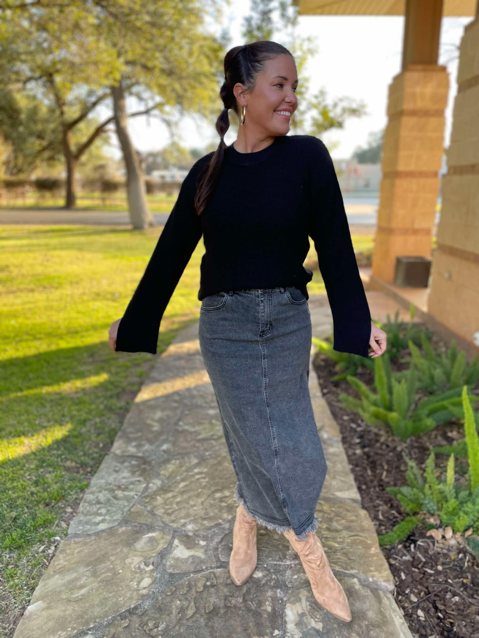 PREORDER: Worth The Risk Black Denim Skirt Ave Shops