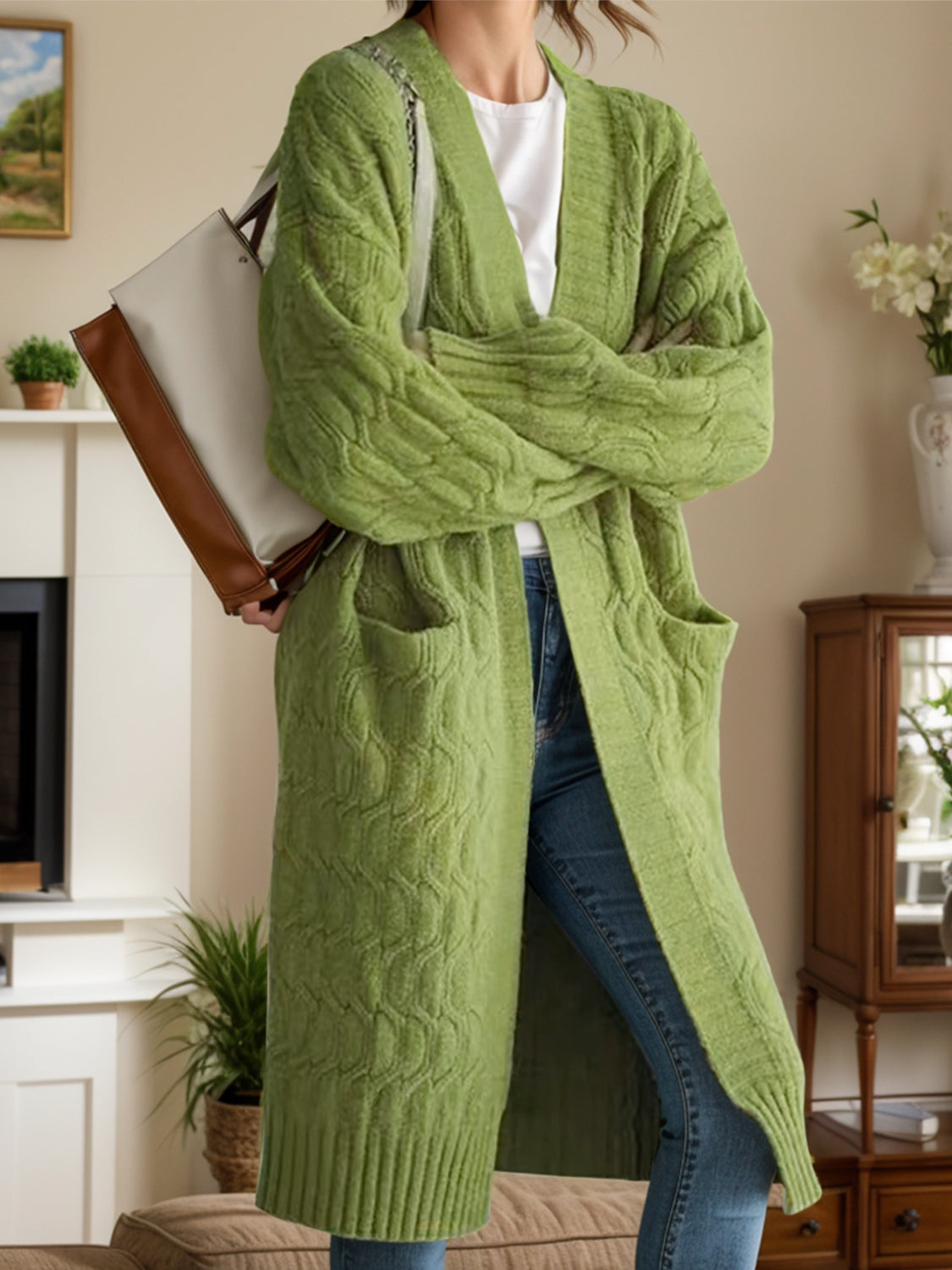 Open Front Long Sleeve Cardigan Trendsi