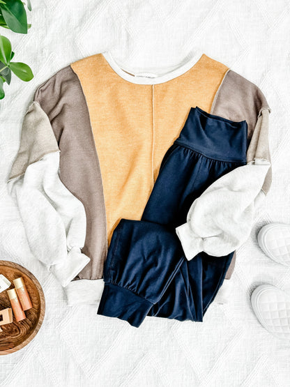 1.08 Contrasting Sleeve Sweatshirt Top  In 70's Color Block American Boutique Drop Ship