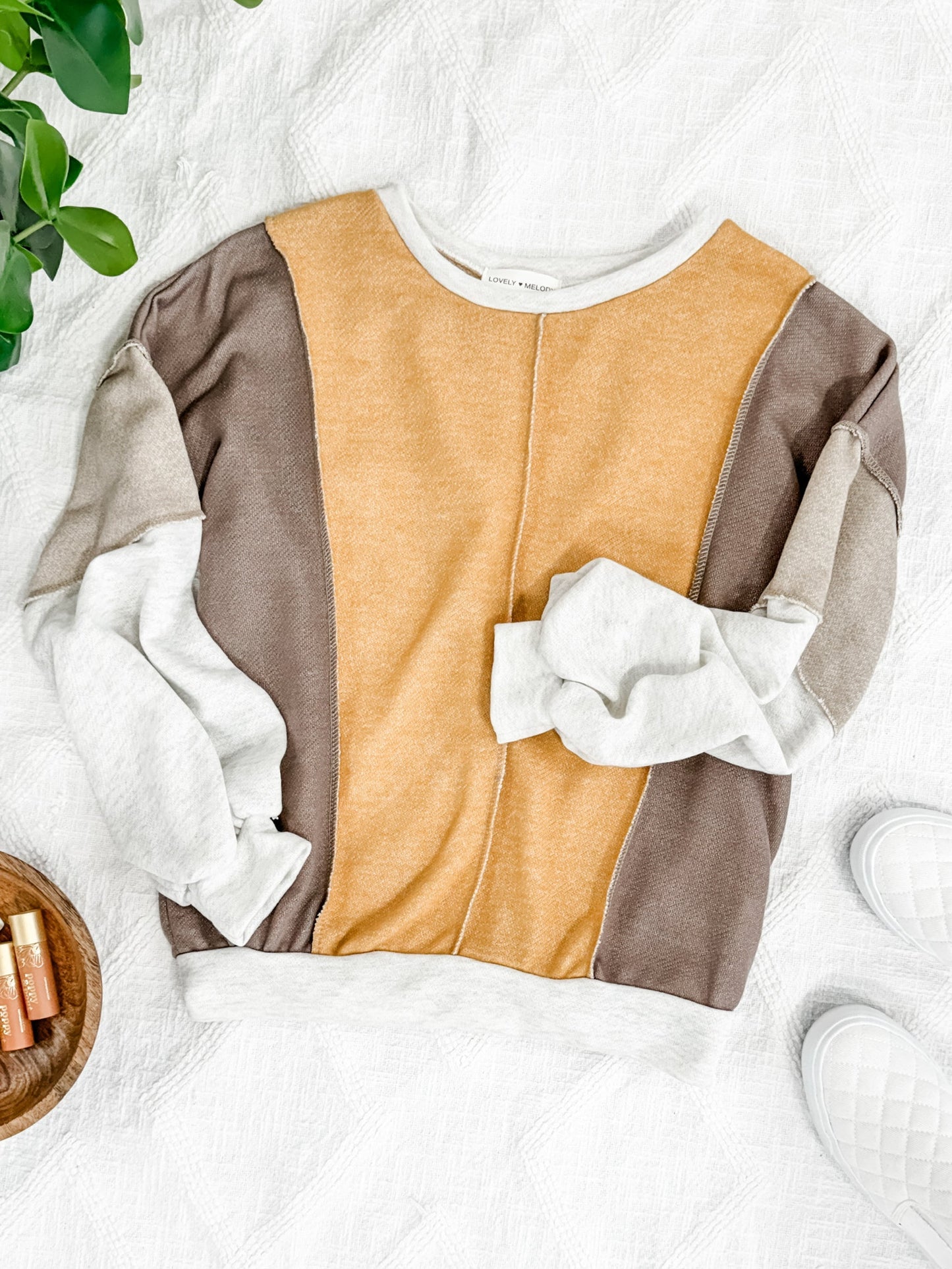1.08 Contrasting Sleeve Sweatshirt Top  In 70's Color Block American Boutique Drop Ship