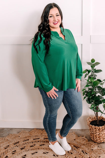 1.12 Gabby Front Long Sleeve Top In Kelly Green American Boutique Drop Ship