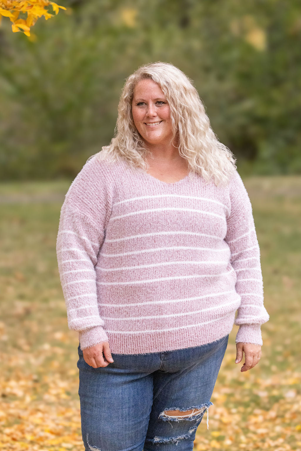 Michelle Mae Cozy Striped Sweater - Mauve