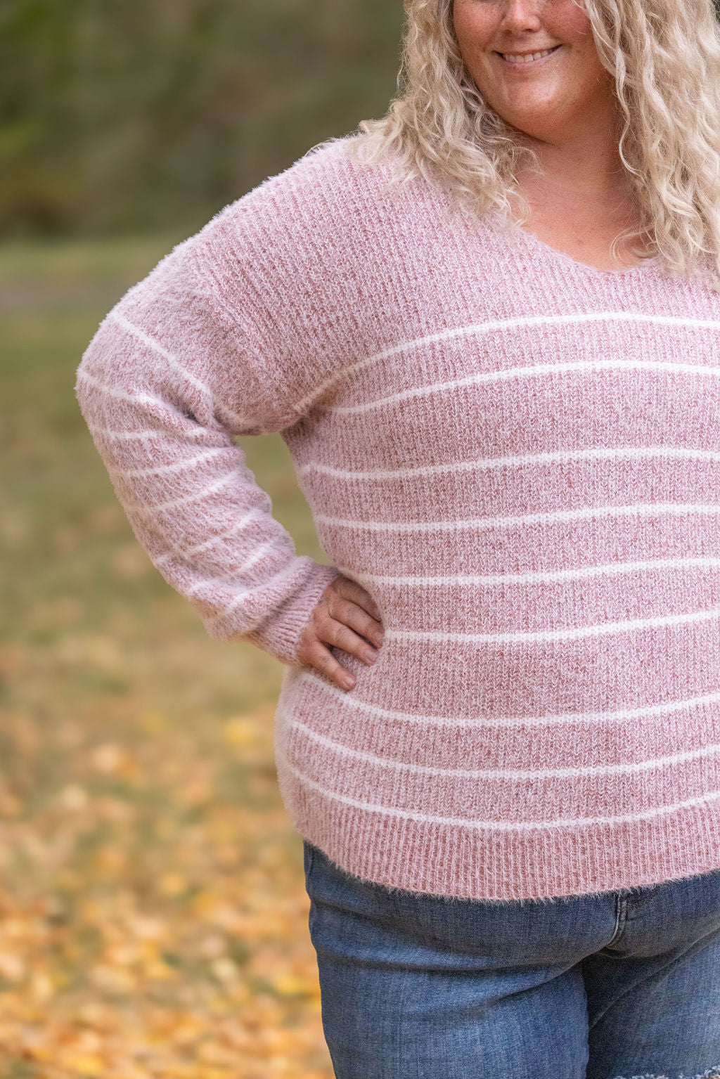 Michelle Mae Cozy Striped Sweater - Mauve