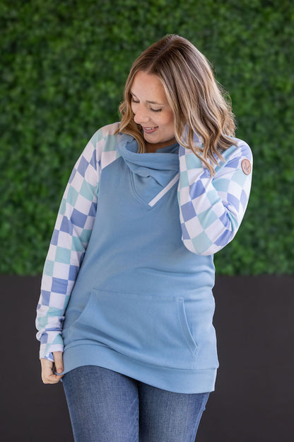 Zoey Zip Cowl Sweatshirt - Blue and Mint Checker MM EXCLUSIVE