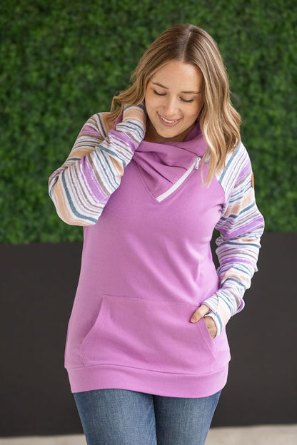 Zoey Zip Cowl Sweatshirt - Mauve and Stripes