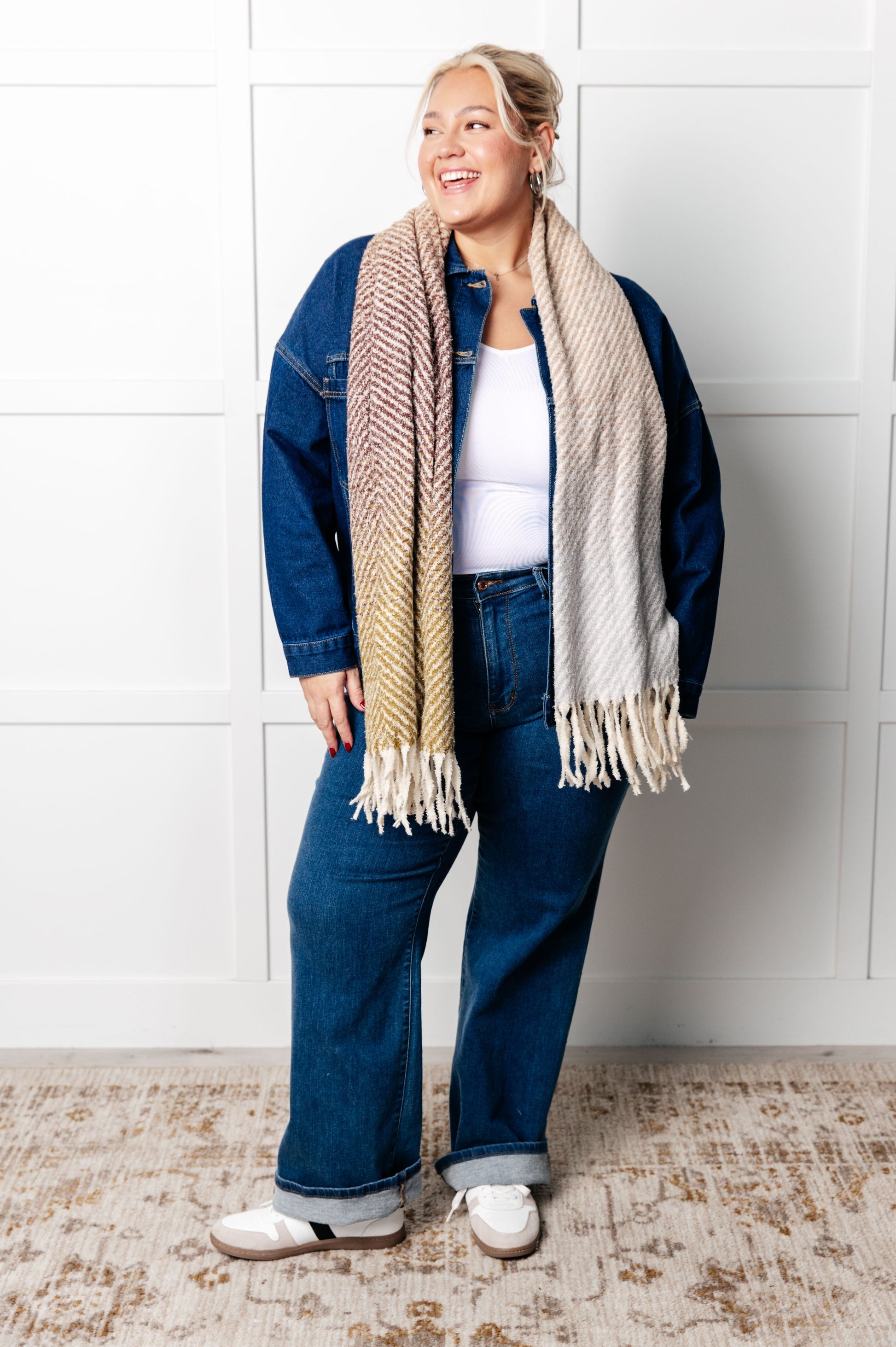 Cold Front Fringe Scarf in Blue and Green Ave Shops