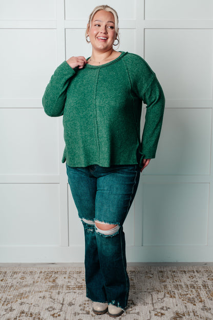 Simple Silhouette Brushed Hacci Sweater in Dark Green Ave Shops