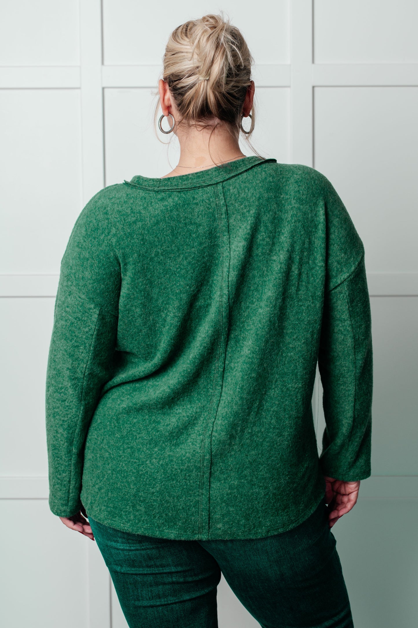 Simple Silhouette Brushed Hacci Sweater in Dark Green Ave Shops