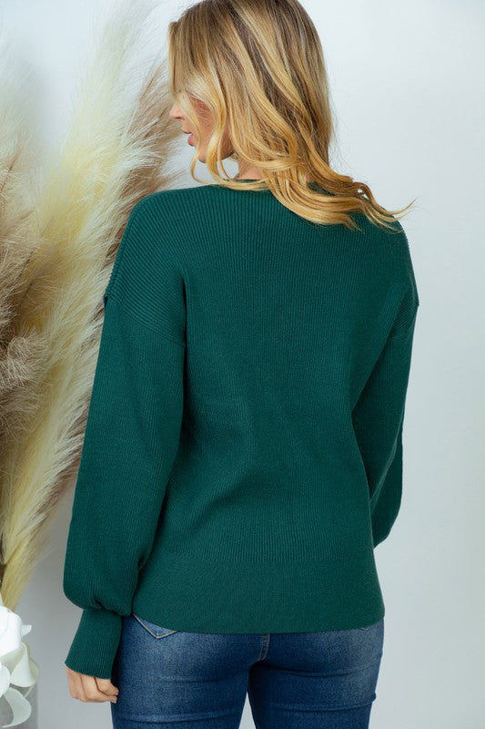 Slit Longsleeve Knit Sweater in Emerald Ave Shops