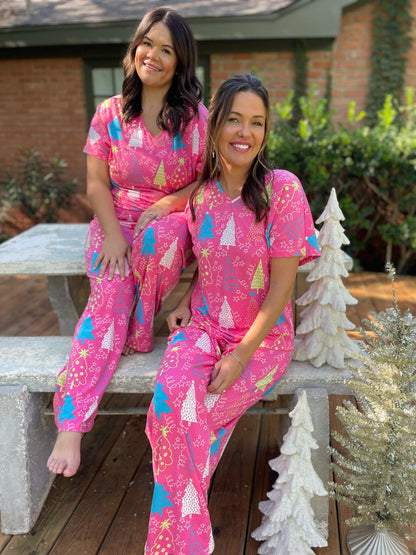 PREORDER: Pink Trees Pajama Set Ave Shops