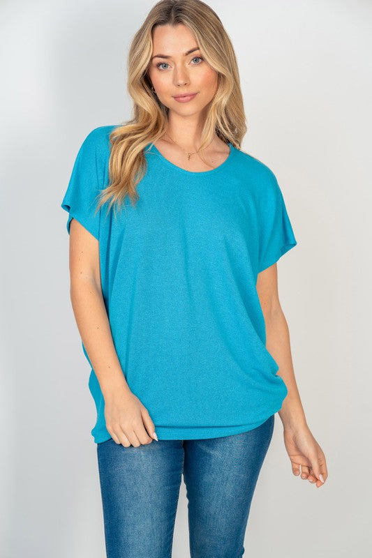 Short Sleeve Dolman Top in Turquoise Ave Shops