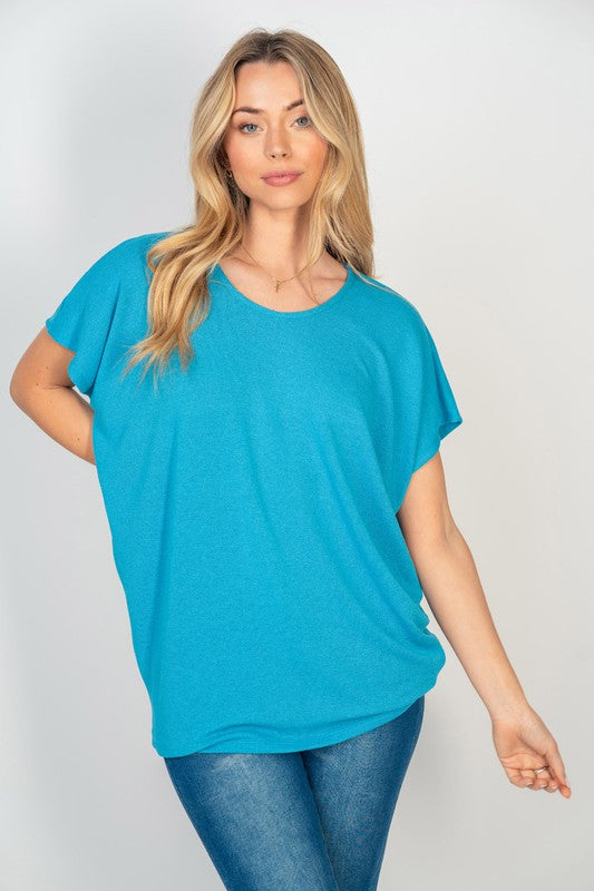 Short Sleeve Dolman Top in Turquoise Ave Shops