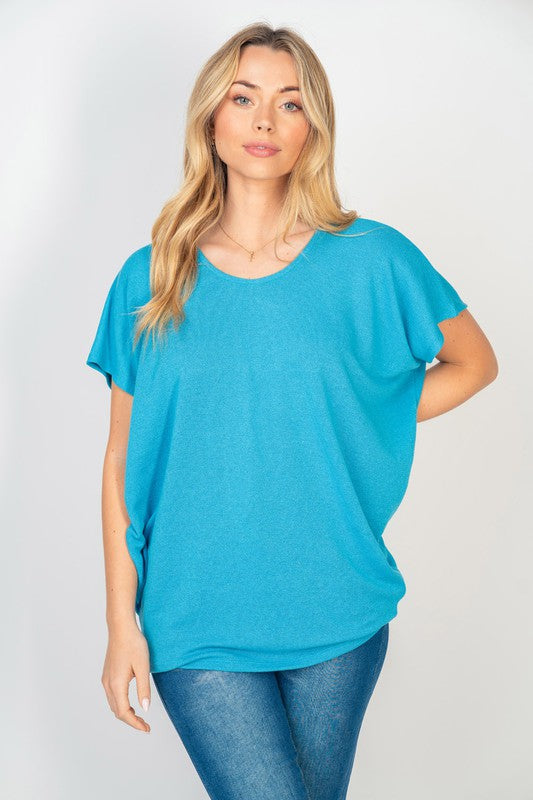 Short Sleeve Dolman Top in Turquoise Ave Shops