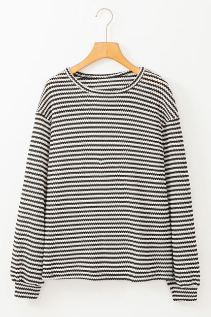 Striped Round Neck Long Sleeve Top Trendsi