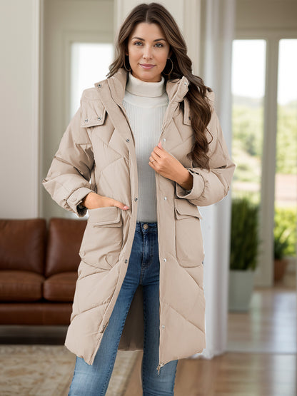 Long Sleeve Longline Hooded Winter Coat with Pockets Trendsi