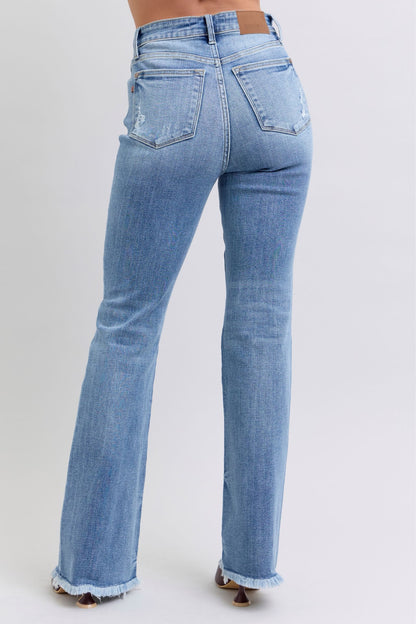 Judy Blue Full Size Raw Hem High Rise Bootcut Jeans Trendsi