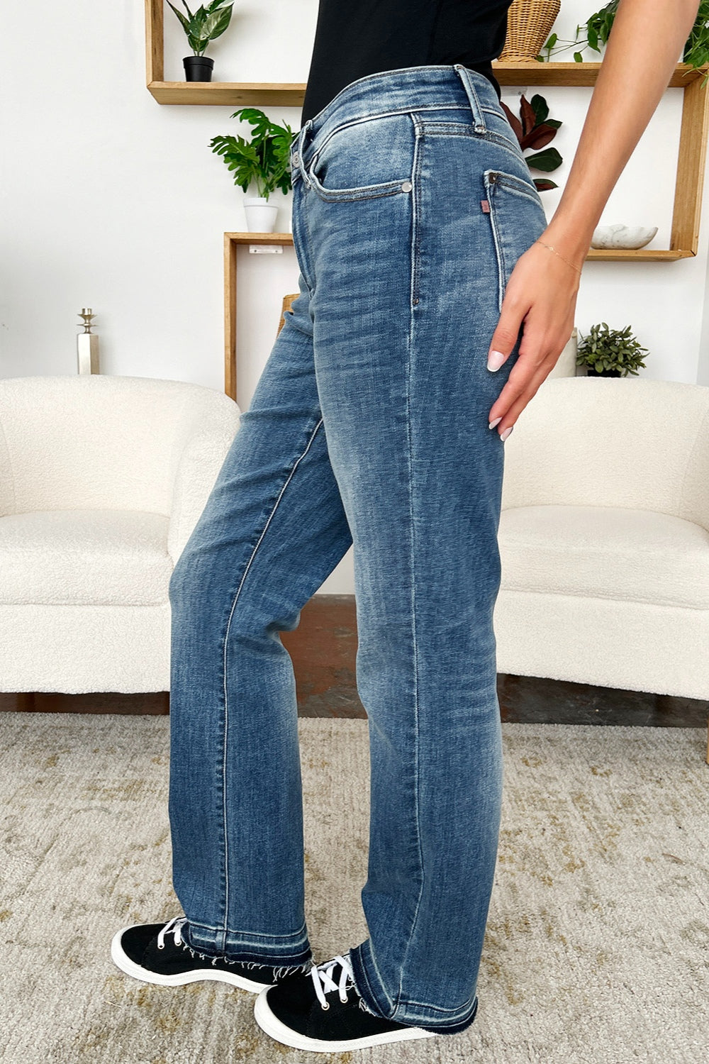 Judy Blue Full Size Mid Rise Release Hem Jeans Trendsi