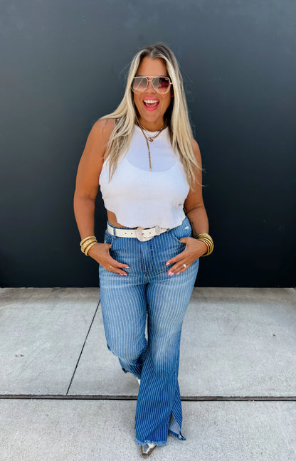 PREORDER: Take Sides Pinstripe Jeans Ave Shops