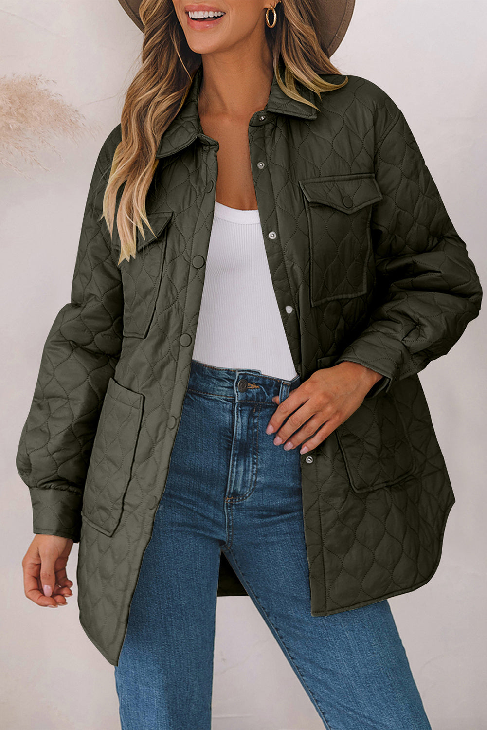 Snap Down Collared Winter Coat Trendsi