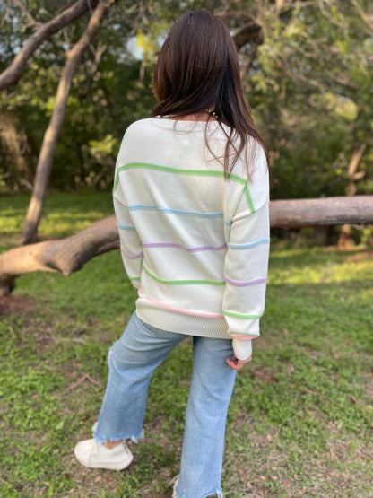 PREORDER: Just Too Good Rainbow Striped Sweater in Two Colors Ave Shops