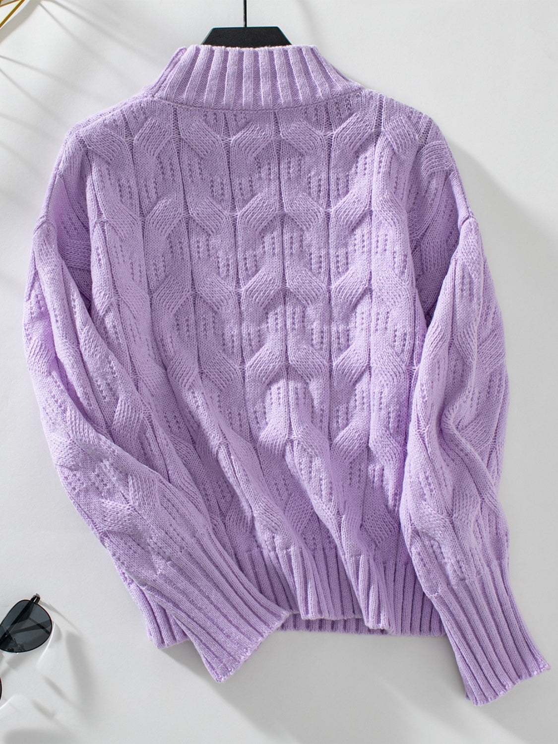 Cable Knit Mock Neck Long Sleeve Sweater Trendsi