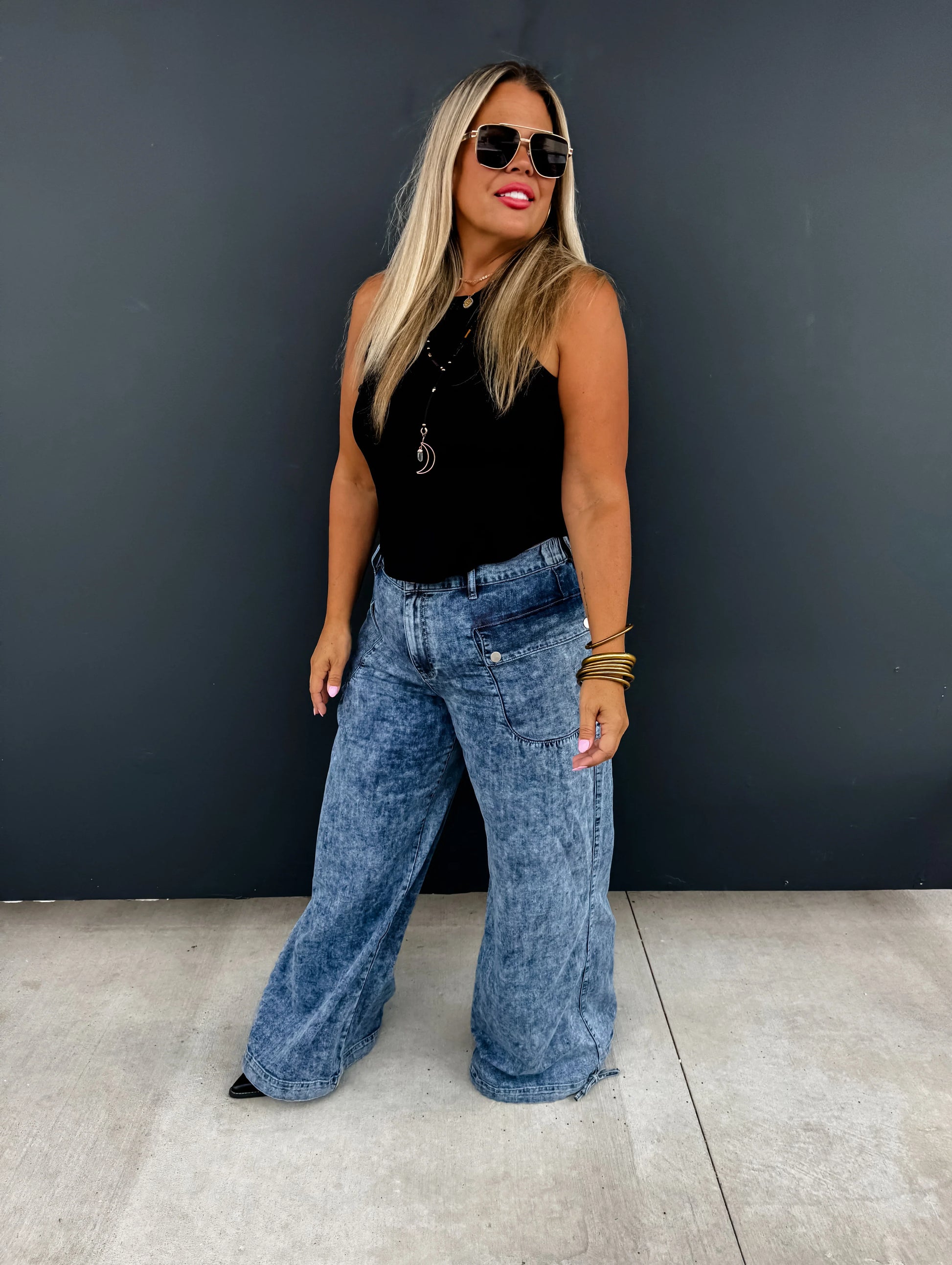 PREORDER: Charlie Cinch Hem Wide Leg Jeans Ave Shops