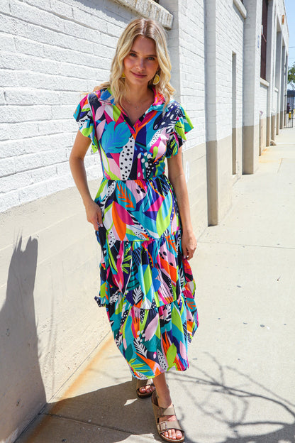 PLUS Feel Your Best Tropical Floral Collar V Neck Midi Dress Haptics