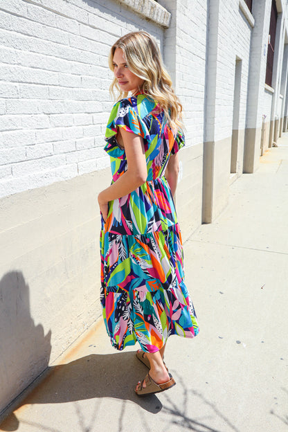 PLUS Feel Your Best Tropical Floral Collar V Neck Midi Dress Haptics