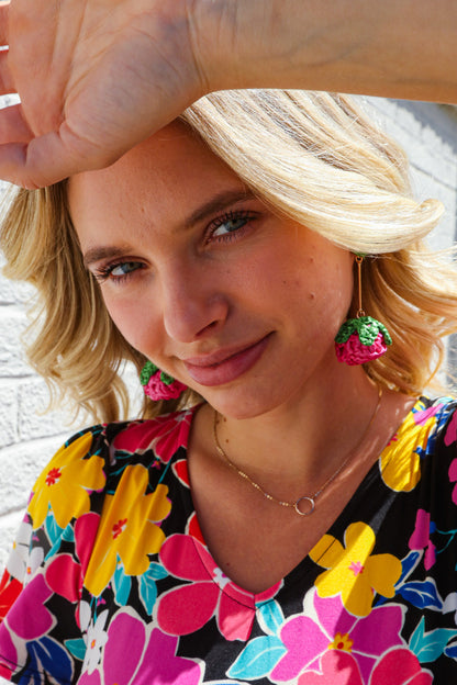 Fuchsia Strawberry Woven Rattan Gold Dangle Earrings Marie Claire