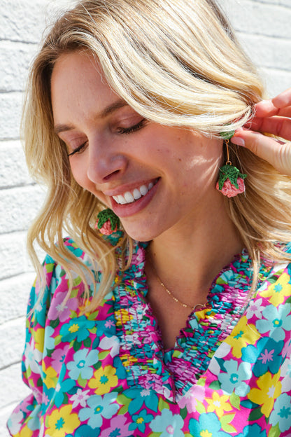 Rose Strawberry Woven Rattan Gold Dangle Earrings Marie Claire