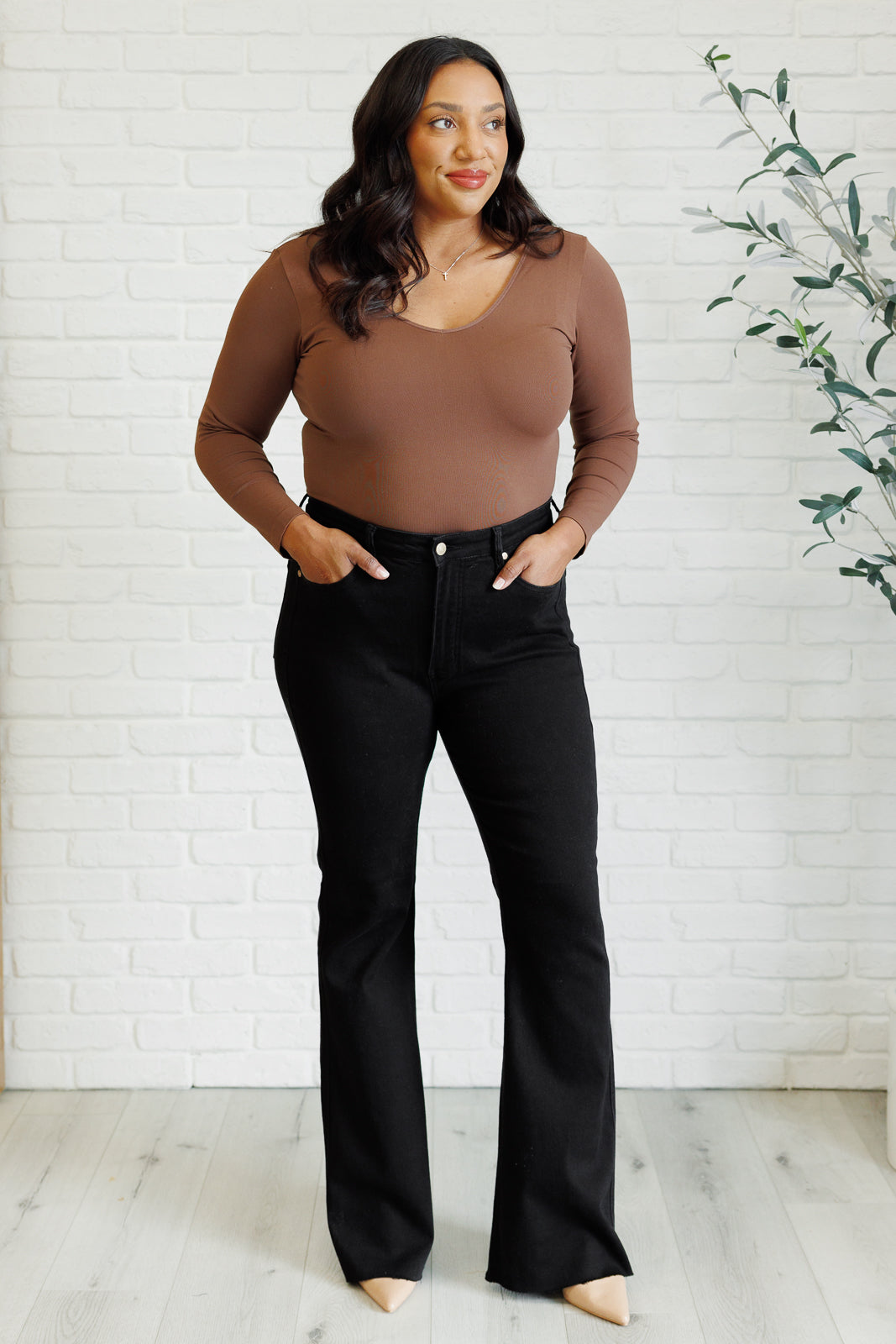 Etta High Rise Control Top Flare Jeans in Black Ave Shops