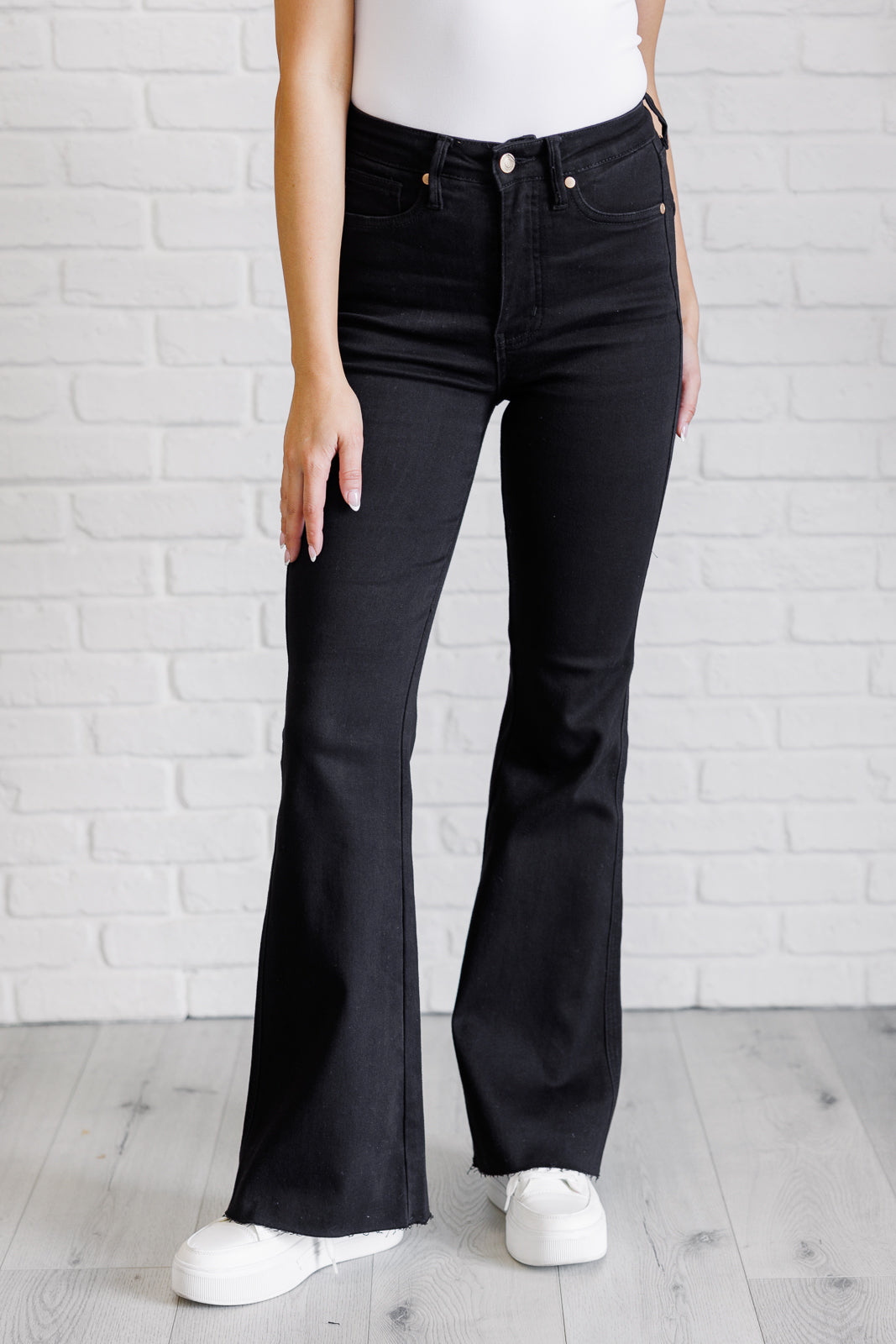 Etta High Rise Control Top Flare Jeans in Black Ave Shops