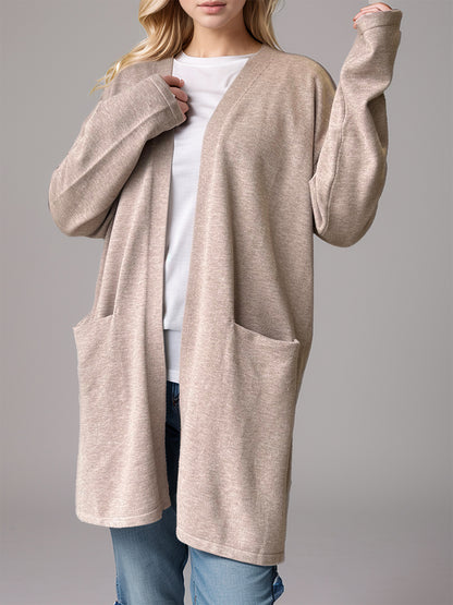 Open Front Long Sleeve Cardigan with Pockets Trendsi