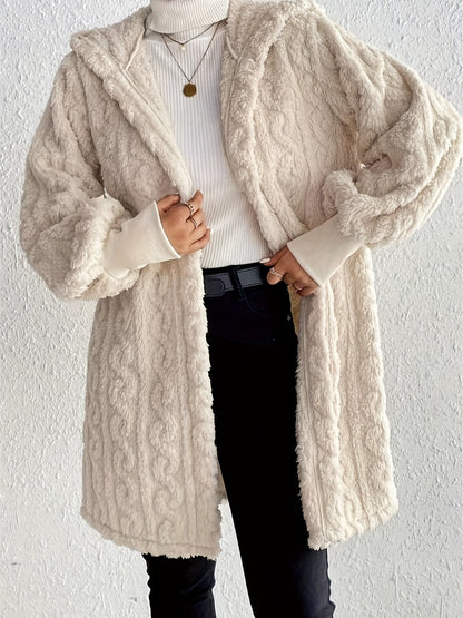 Open Front Long Sleeve Fuzzy Hooded Jacket Trendsi