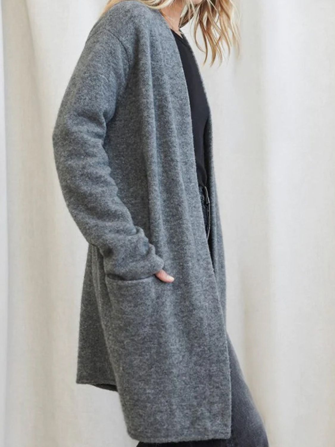 Open Front Long Sleeve Cardigan with Pockets Trendsi