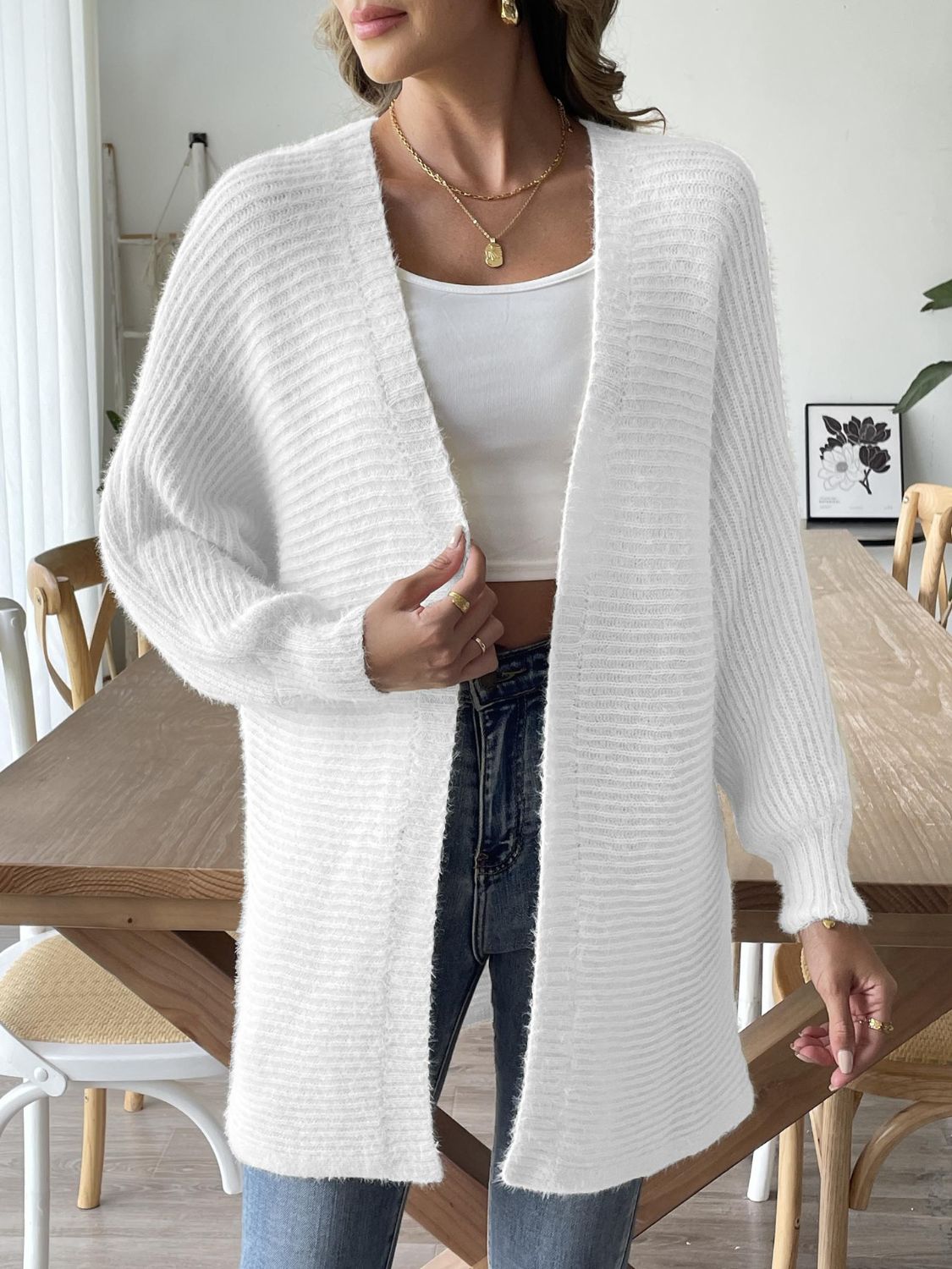 Open Front Long Sleeve Cardigan Trendsi